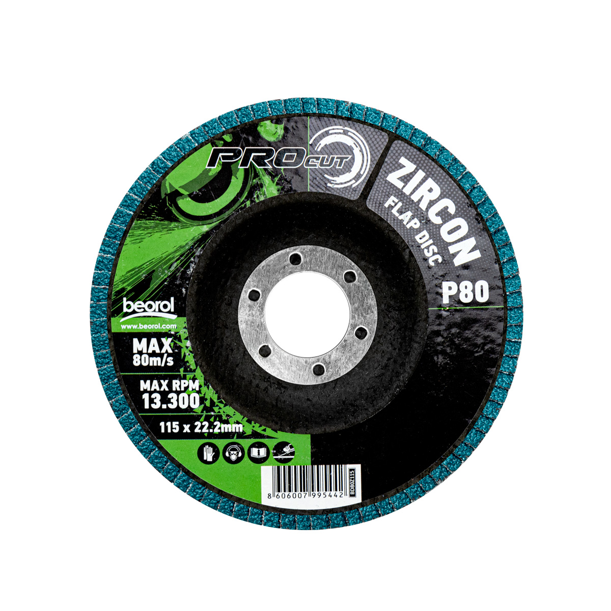 Flap disc zirkon ø115mm, grit 80 BD80Z115 | Beorol d.o.o