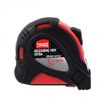 Steel measuring tape 5m, red body/black cover 
