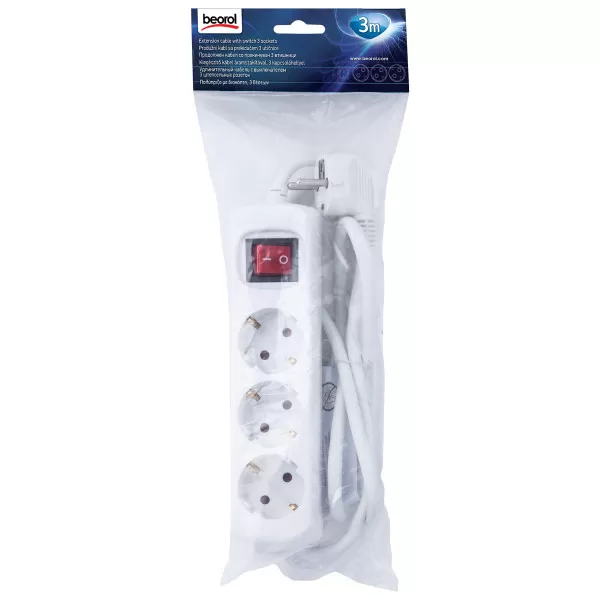Extension cable with switch, 3 sockets 3m 