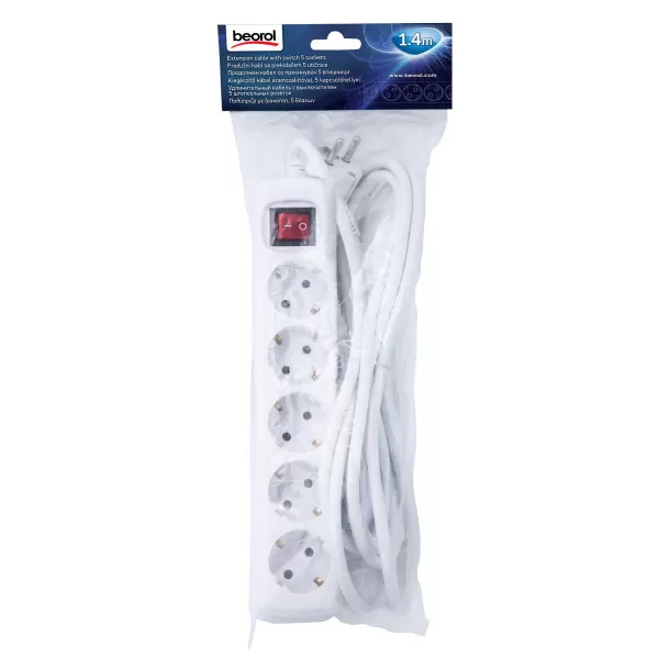 Extension cable with switch, 5 sockets 1.4m 