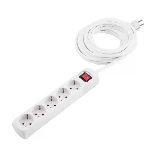 Extension cable with switch, 5 sockets 5m 