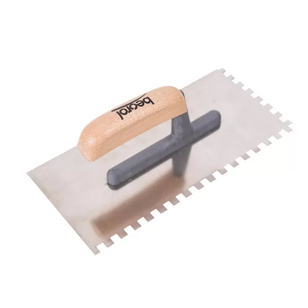 Plastering trowel, stainless steel, wooden handle 8x8mm 