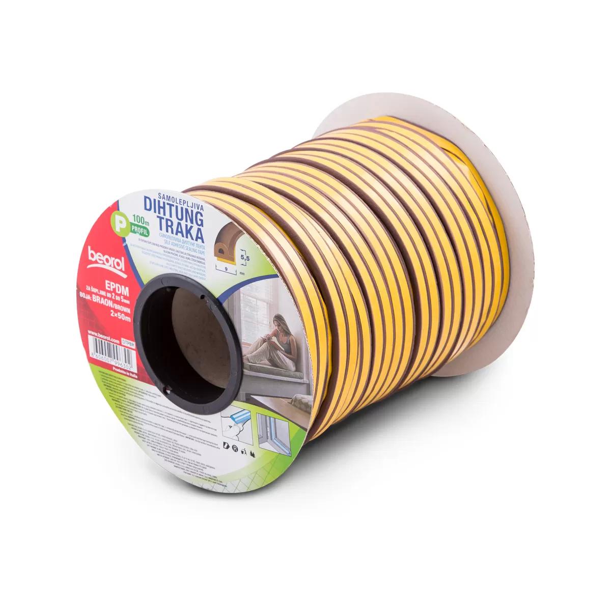 Seal strip P-profile, brown 2x50m 