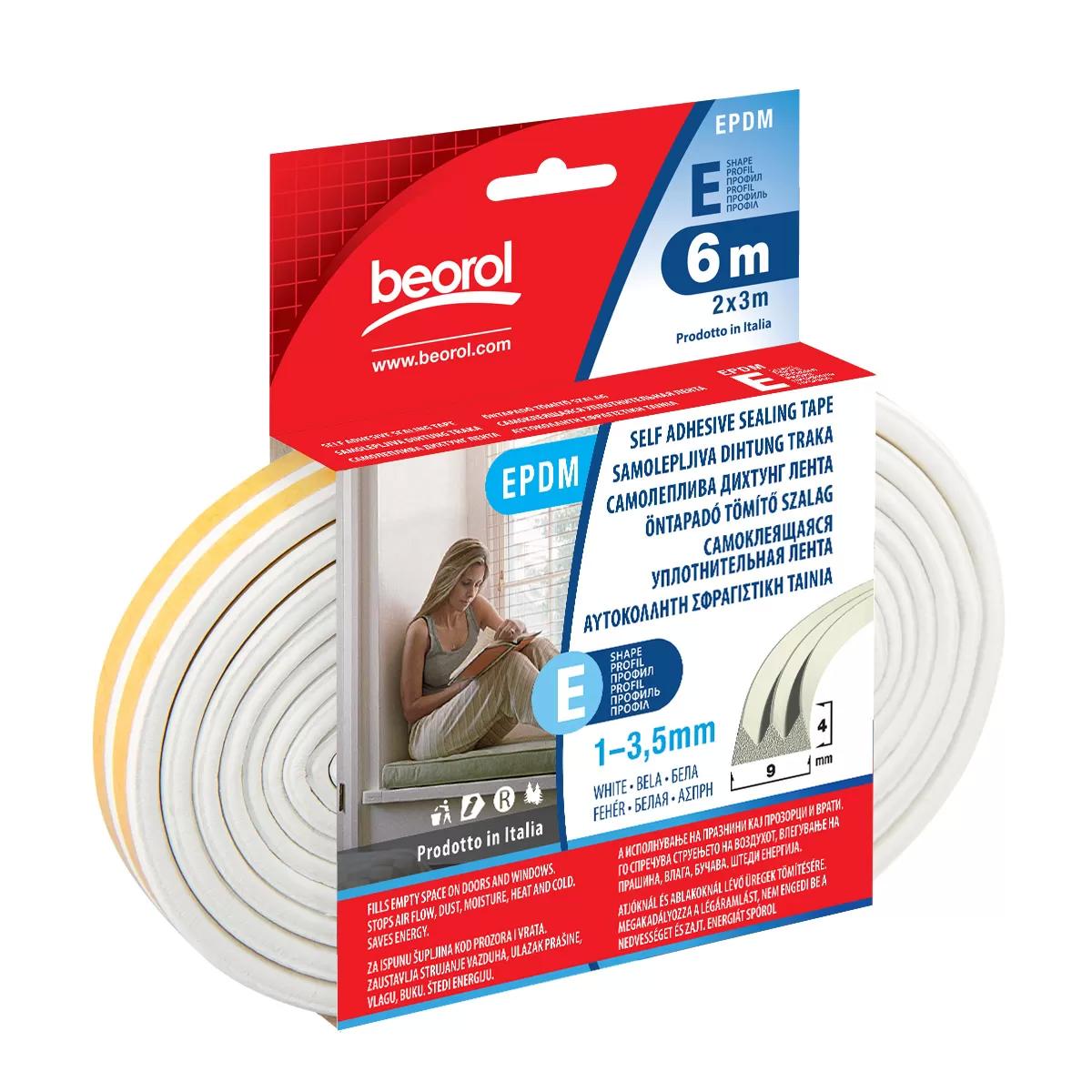 Seal strip E-profile, white 6m 