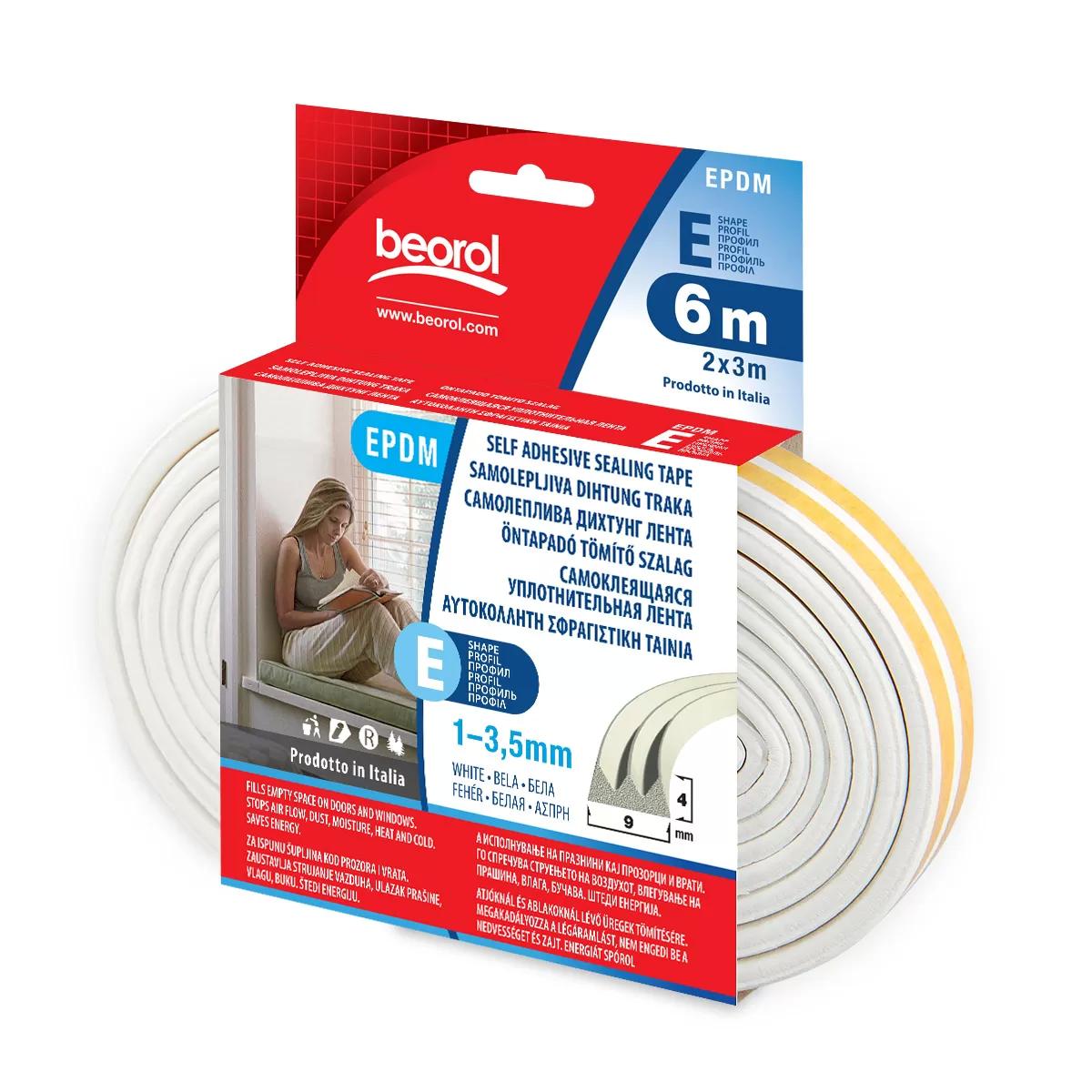 Seal strip E-profile, white 6m 