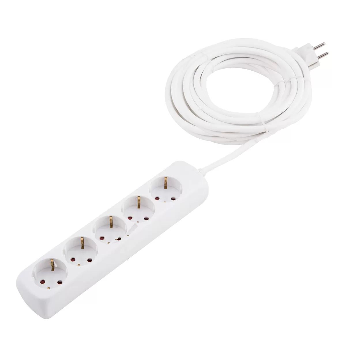 Power Supply Extension Cable 3x1.5mm 5 plugs 3m White