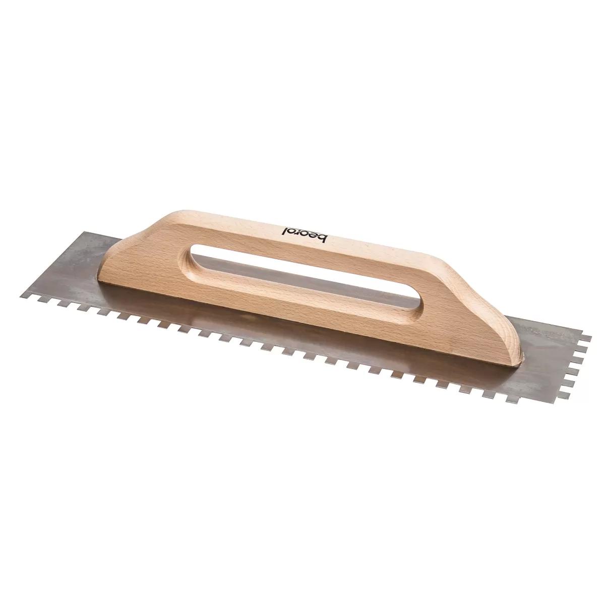 Plastering trowel, 480x130mm, wooden handle, stainless steel 10x10mm 