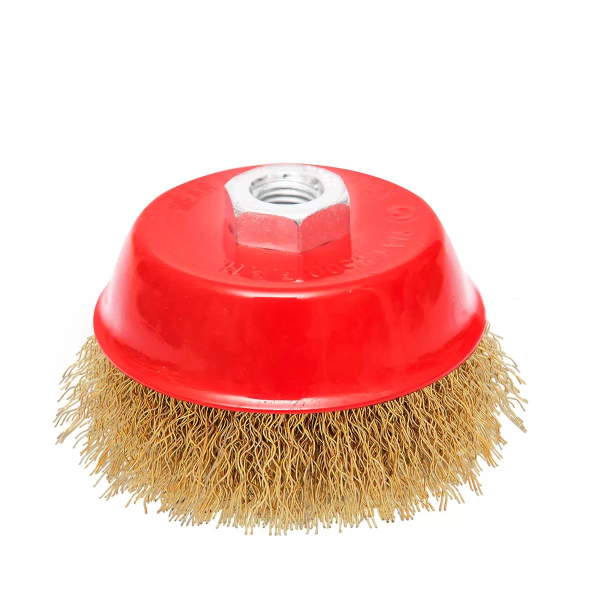 Circular brass coated cup wire brush for angle grinder 125mm