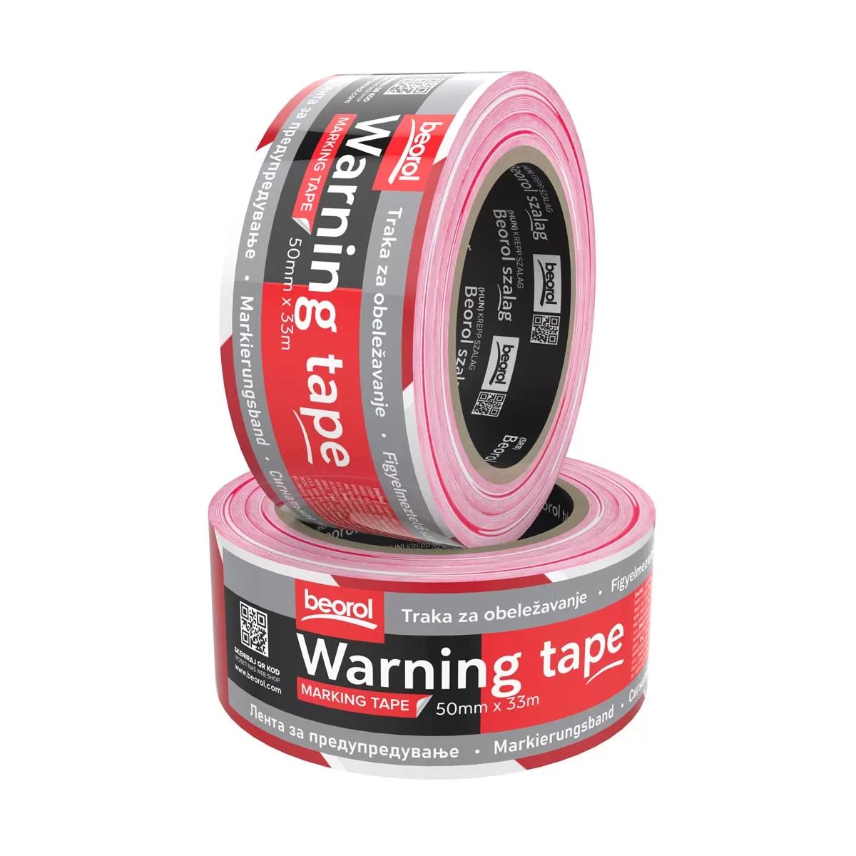 Warning tape 50mm x 33m, red/white 