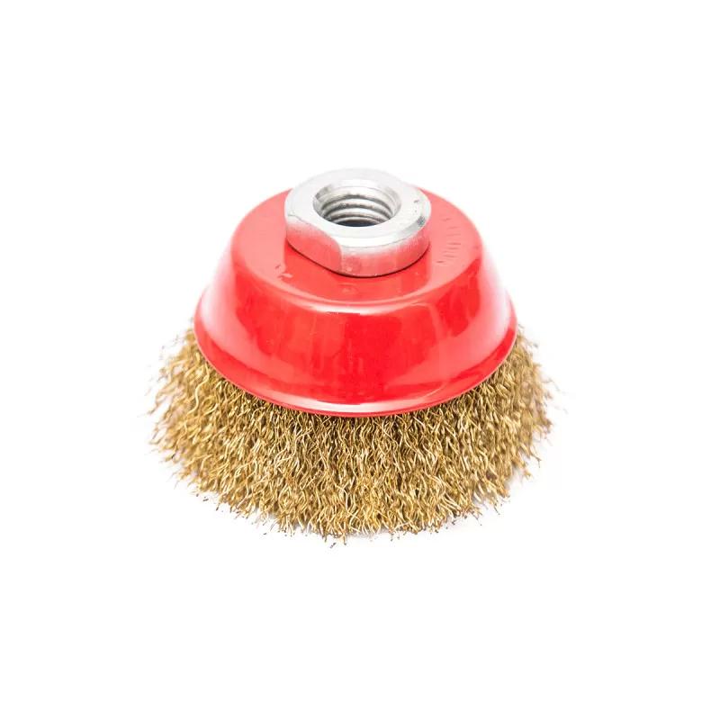 Circular brass coated cup wire brush for angle grinder, ø65mm 