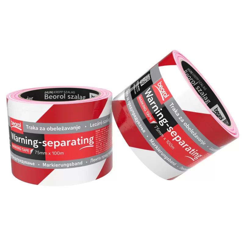 Warning-separating tape red/white 75mm x 100m 